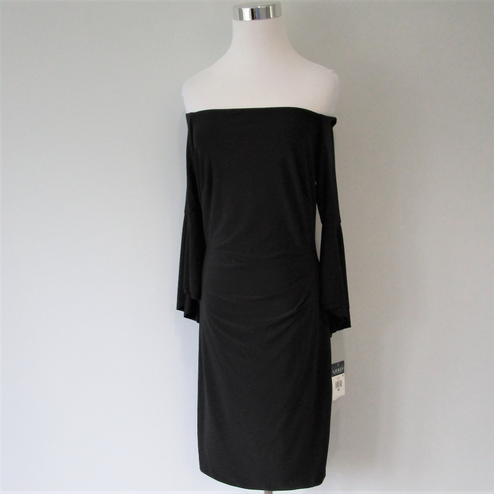 NWT Black Off Shoulder Bell Sleeve Cocktail Dress - Picture 2 of 8